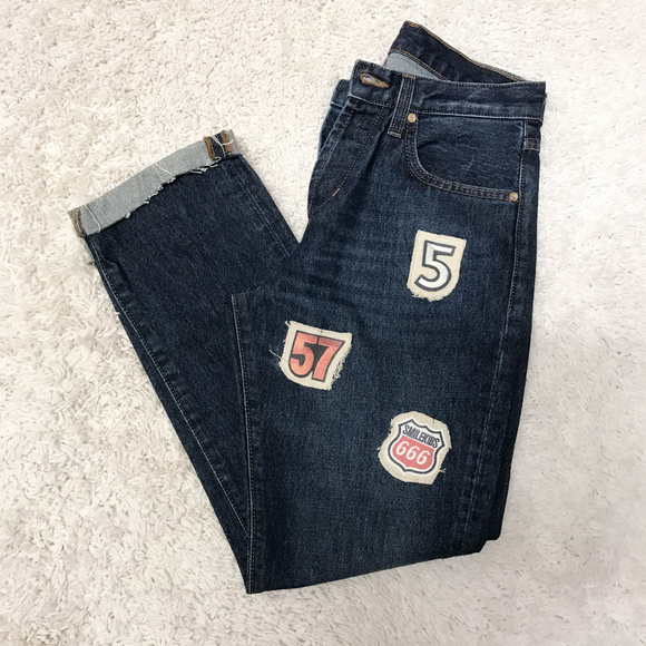 Denim - Raw edge finish legs vintage style patches